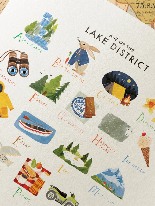 Lake District A-Z print Close Up
