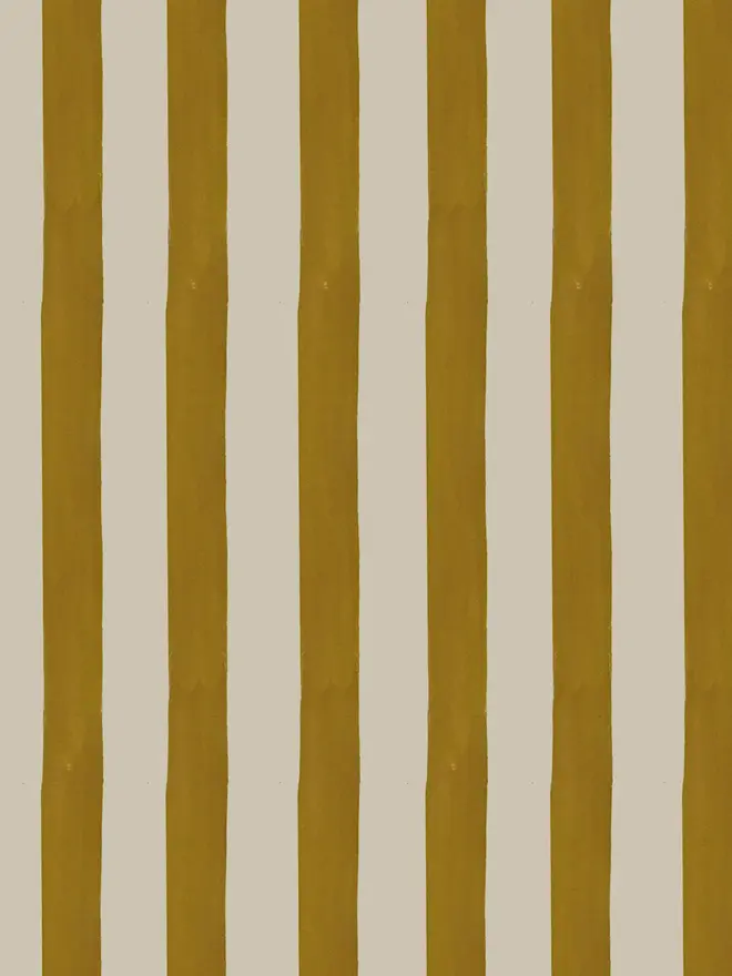 circus stripe painted wallpaper. mustard yellow and white striped wallpaper.