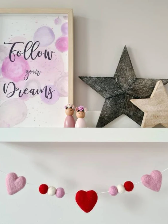 Valentine Heart Garland Pink and Red Felt Wool Hearts