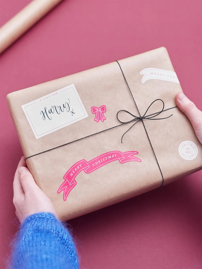 Christmas wrapping paper wrap stickers bows gift tag sticker red cream sticker pack main image