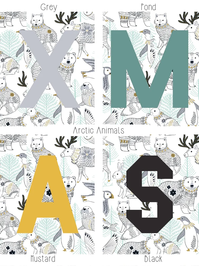 Cooper and Fred Personalised Quilted Stocking in Arctic Animals Print Letter colour options