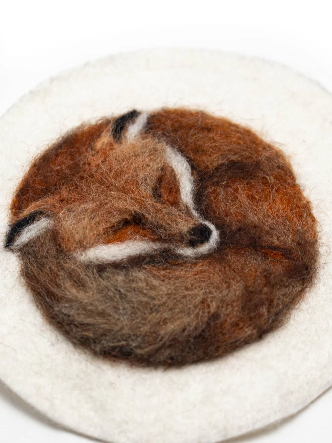 A detail of a needle-felted fox picture (unframed) 