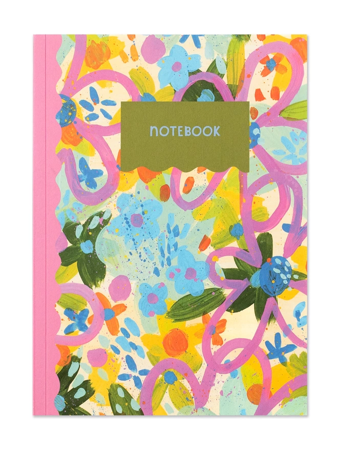 Colourful painterly abstract floral design Raspberry Blossom notebook