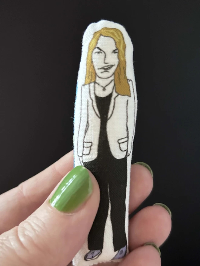 Mini illustrated fabric figure of artist Tracey Emin