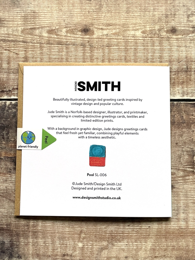 Back of card showing artist biography