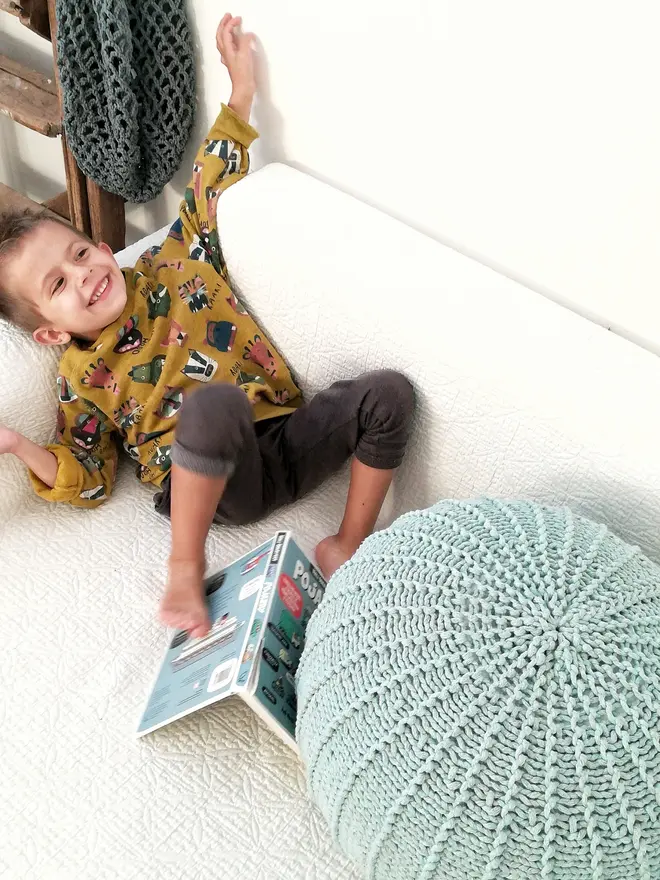 Zuri House. Pale Mint children’s pouffe.