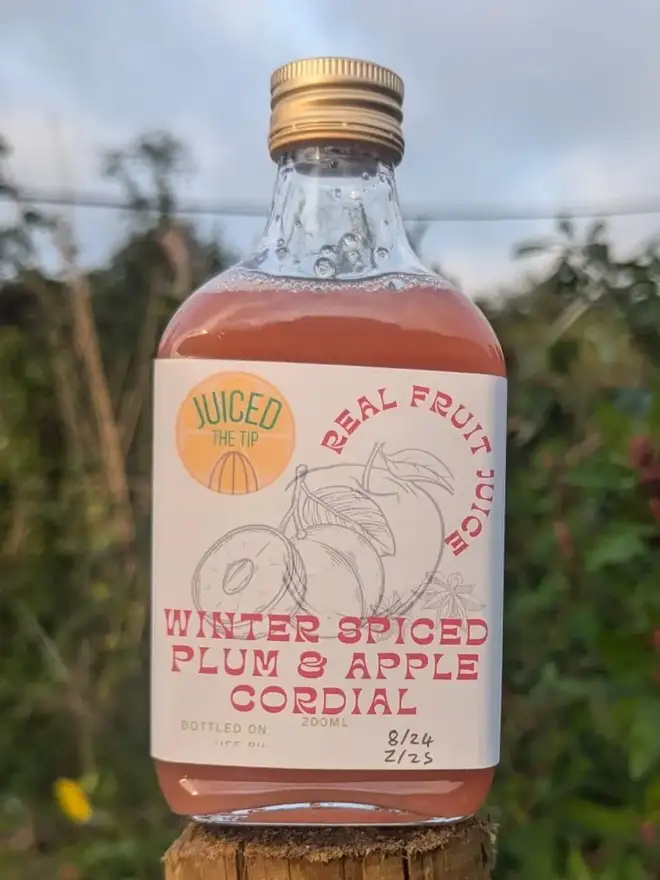 spiced plum apple christmas cordial bottle