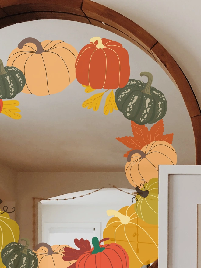 Removable Pumpkin Wall Decal Autumn Wreath Design