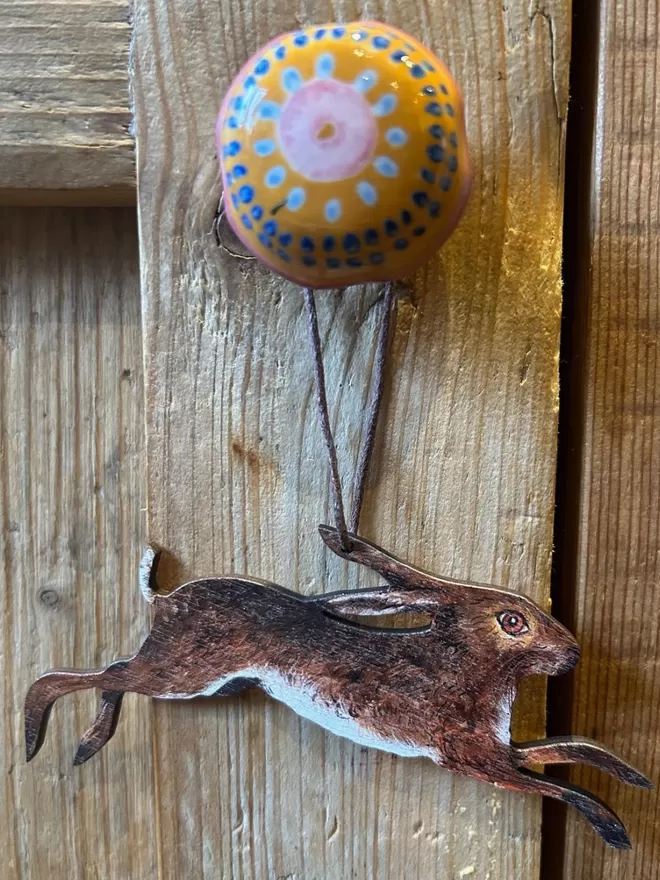 Running Hare Wooden Decoration
