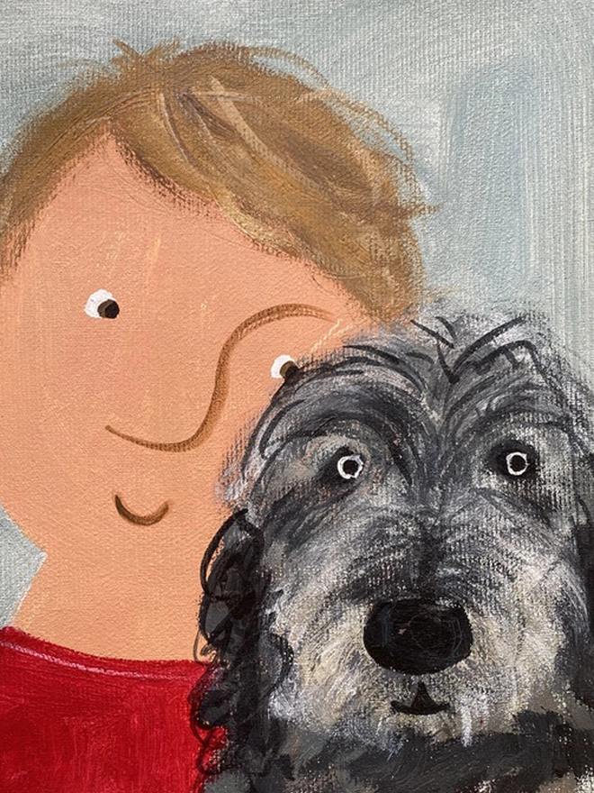 painted portrait of boy and his pet dog 