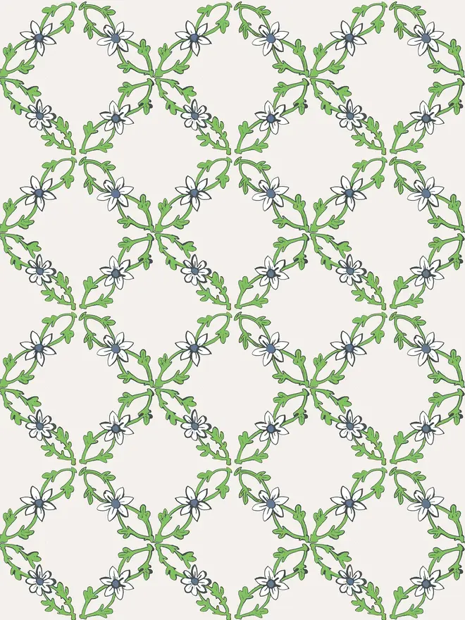 daisy chains illustrated wallpaper. a white background wallpaper with geometric illustrated daisy chains.