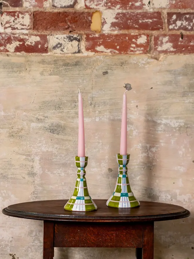Handmade Kente Candlesticks And Candles (Set Of 2) TBC