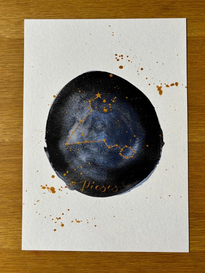 Bespoke Zodiac Watercolour With Calligraphy Print