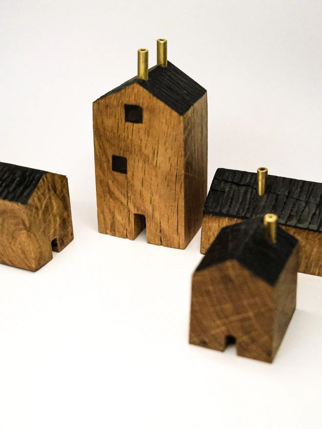 set of wooden house ornaments