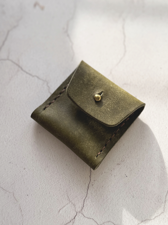 olive green leather little ring pouch