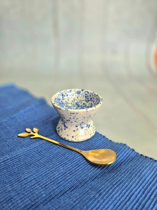 Ceramic plate with egg cup in speckled blue glaze, pottery plate and egg cup, Jenny Hopps Pottery, gift, ceramic egg cup, pottery egg cup, egg cup gift, pottery gift, ceramic gift, Unique home gift, gift for him, gift for friends, gift plate
