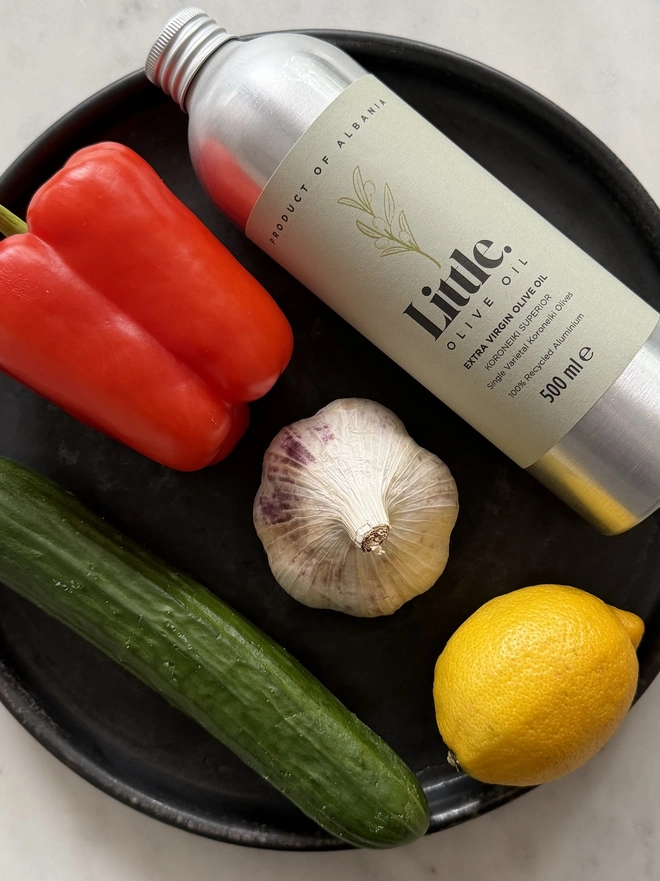 Koroneiki Superior extra virgin olive oil and vegetables