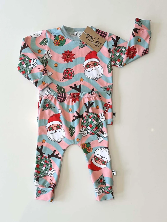 baby toddler lounge set for christmas, christmas print, retro