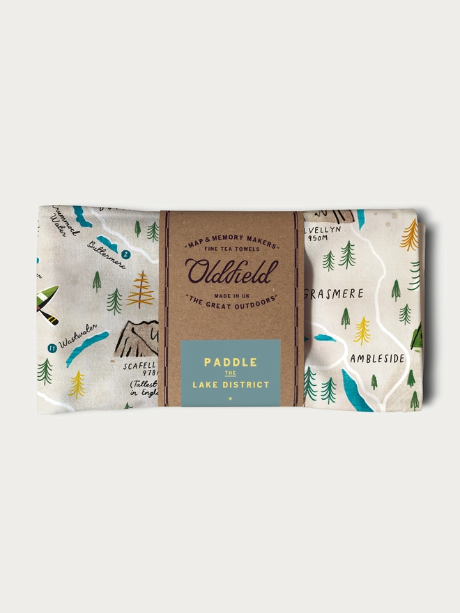 Paddle the Lakes Tea Towel folded and Packaged