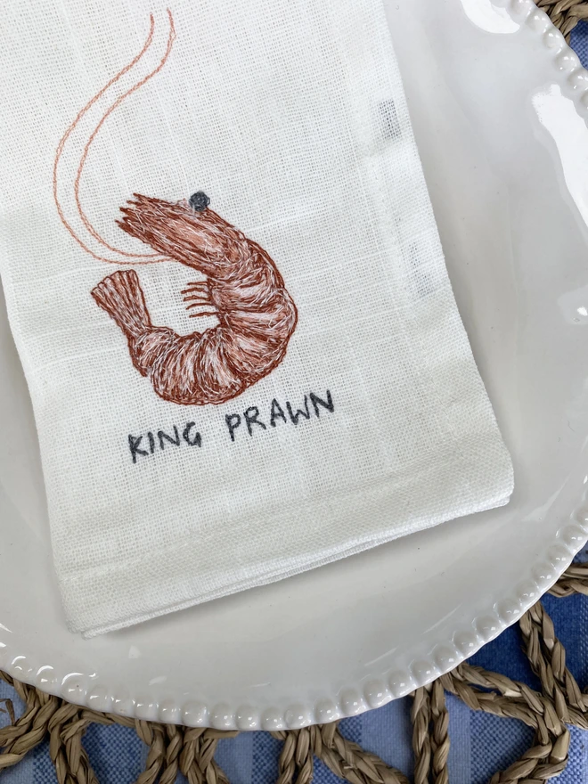 King Prawn Embroidered Napkin