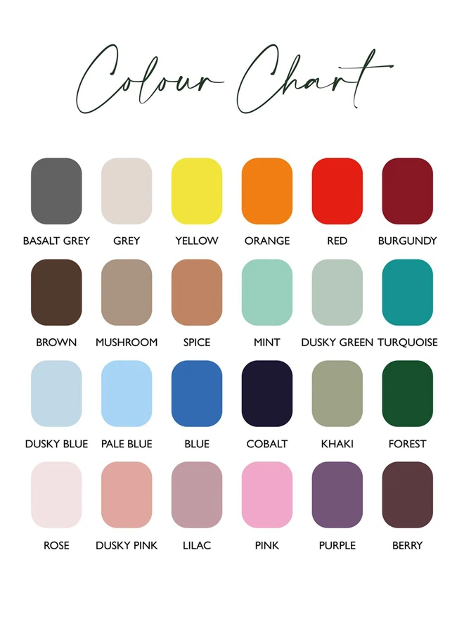 Colour chart showing a varitey of 24 different colours