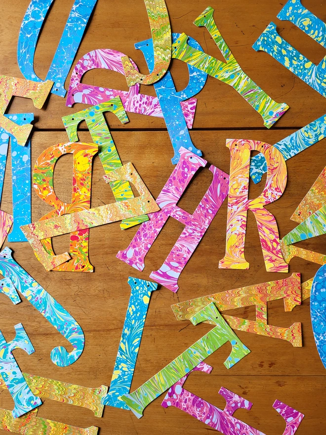 Hand-marbled name letters