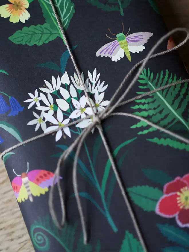 woodland flower print gift wrap