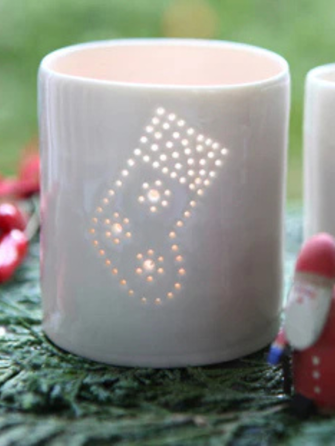 christmas stocking mini porcelain tealight holder