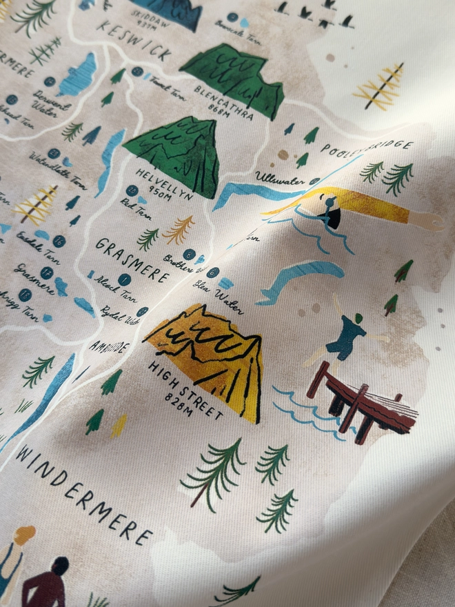 Swim the Lakes Map Tea Towel Close Up
