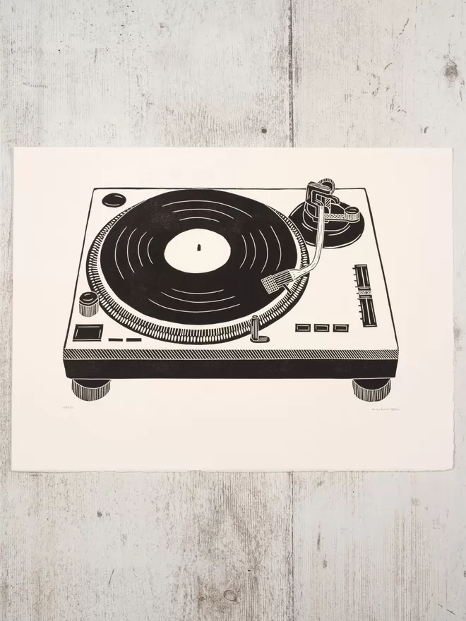 Picture of a Record Deck, taken from an original Lino Print 