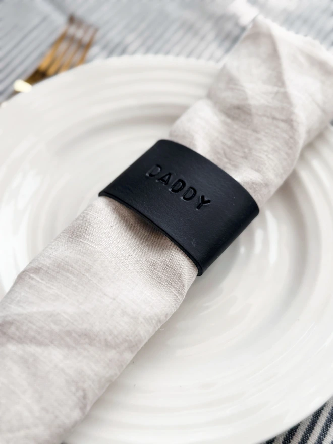 navy blue leather napkin ring