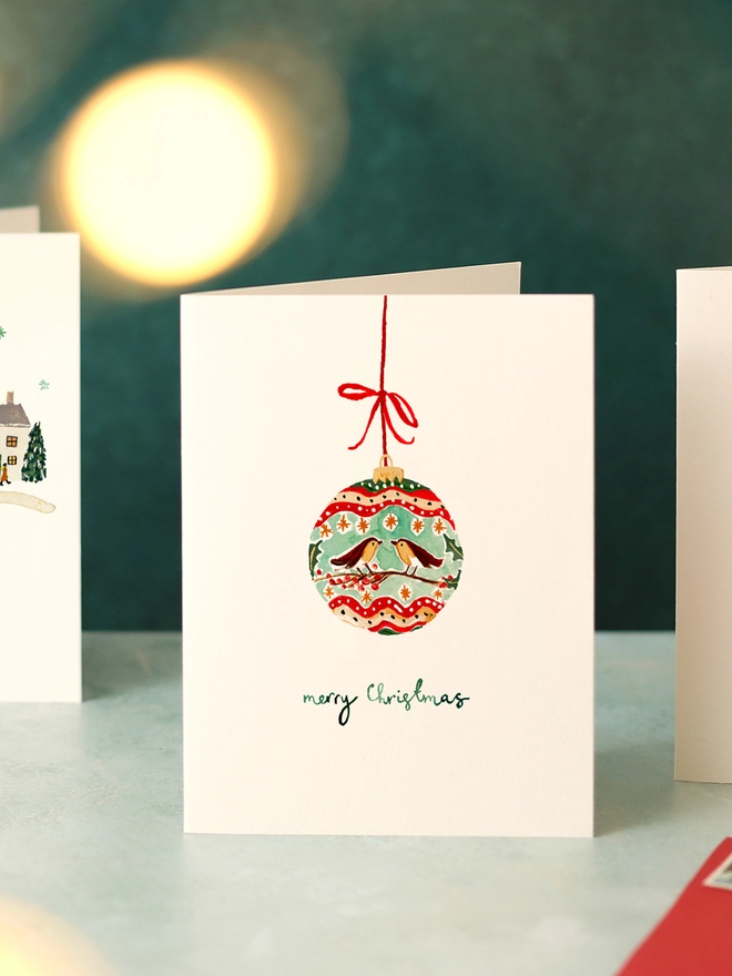 Robin Bauble Mini Christmas Card