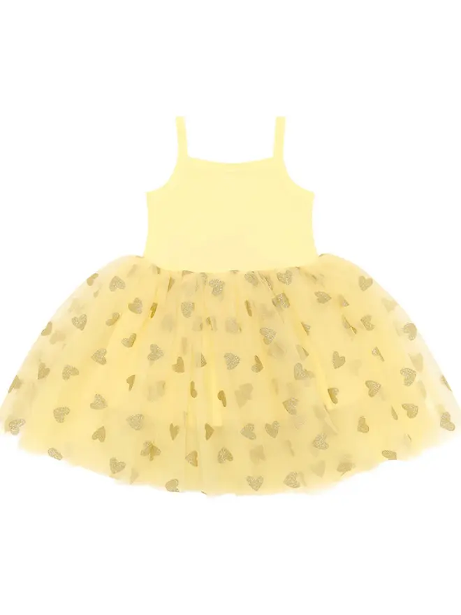 LEMON & GOLD GLITTER HEART DRESS