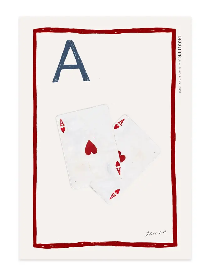 signed a-z alphabet prints. 'ace of spades' cards print with the letter 'a' in the corner.