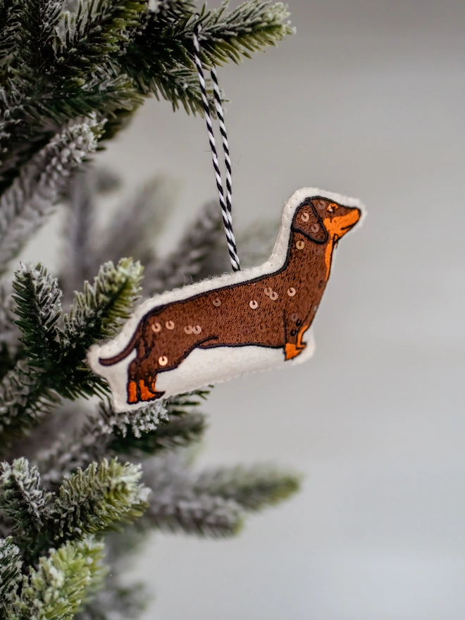 Dachsund embroidered tree ornament