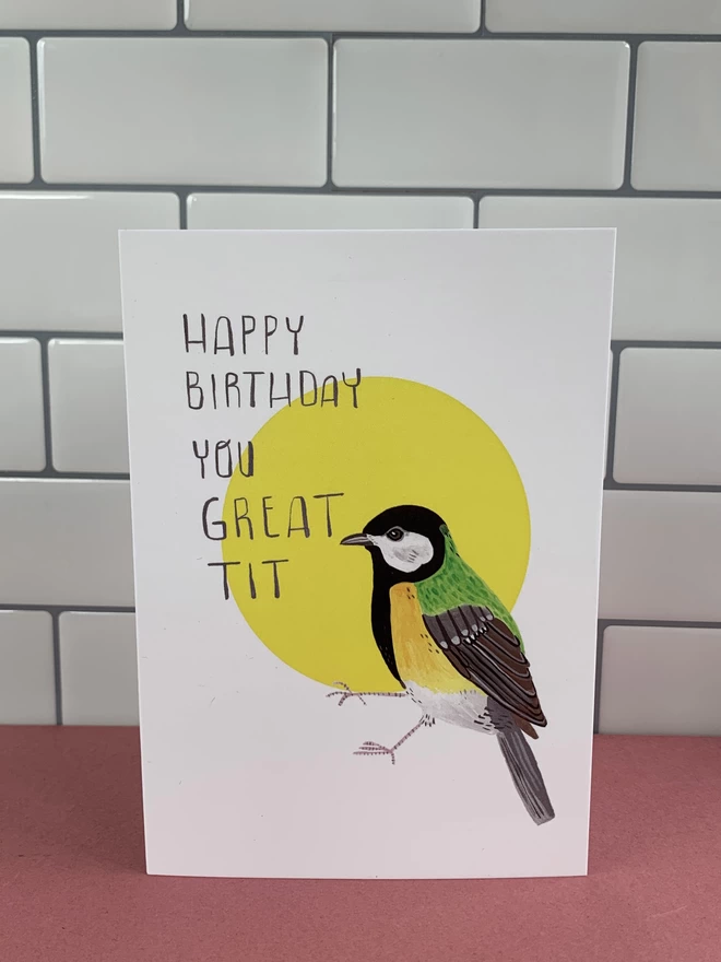 Illustrated Great Tit Birthday card 