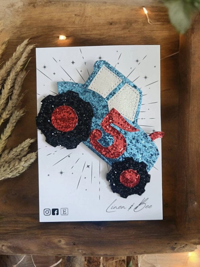 Personalised Glitter Tractor Birthday Badge.