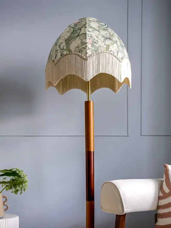 William Morris Golden Lily Fringed Lampshade - Linen/ Blush 
