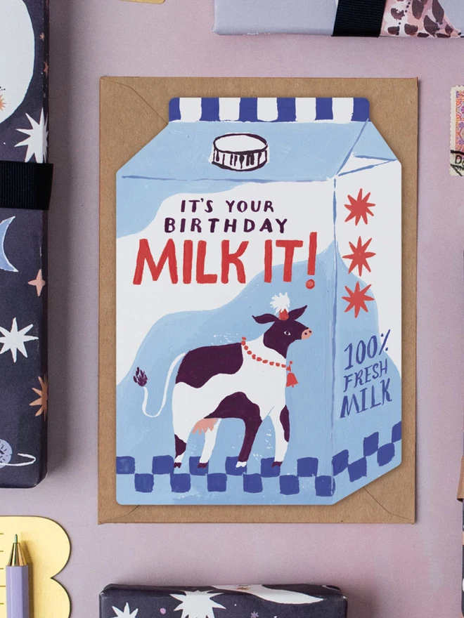 Milk It Birthday Card styled with other Sister Paper Co greeting cards
