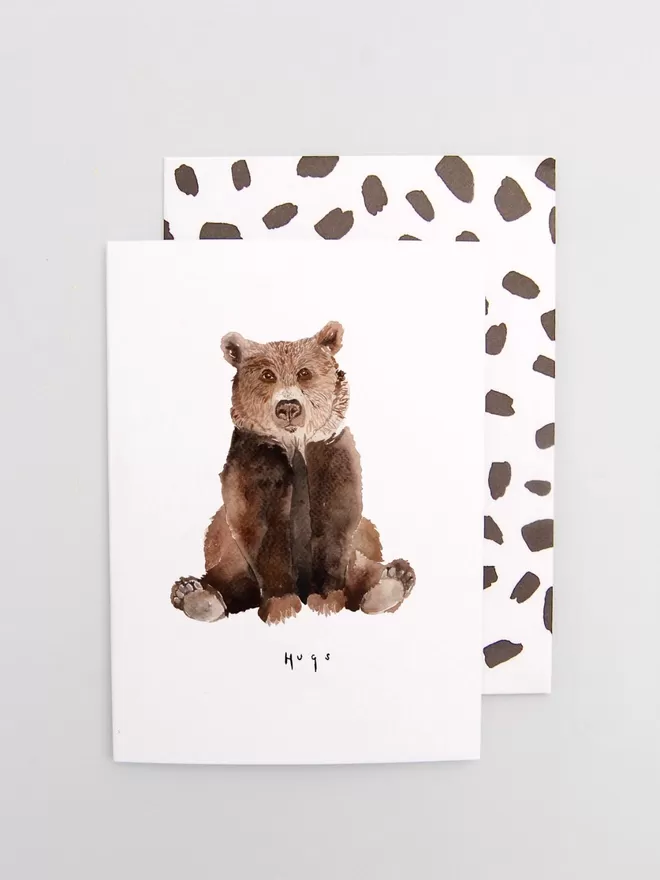 Liz Temperley Blank Inside 'Hugs' Bear illustrations seen with a black and white card.