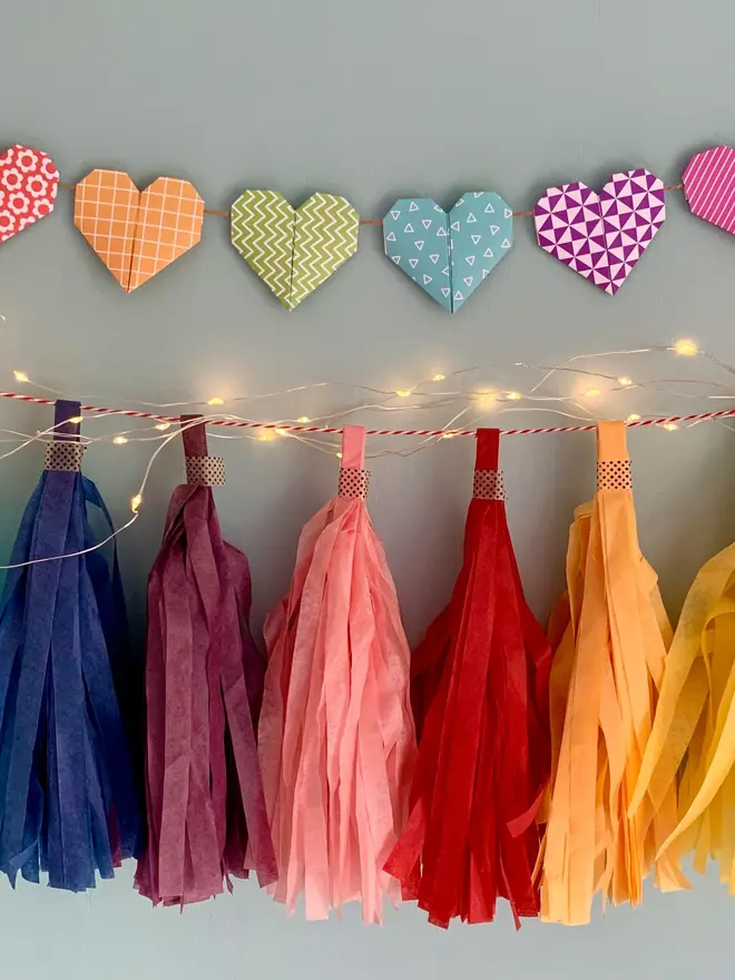 Rainbow Origami Heart Garland Kit