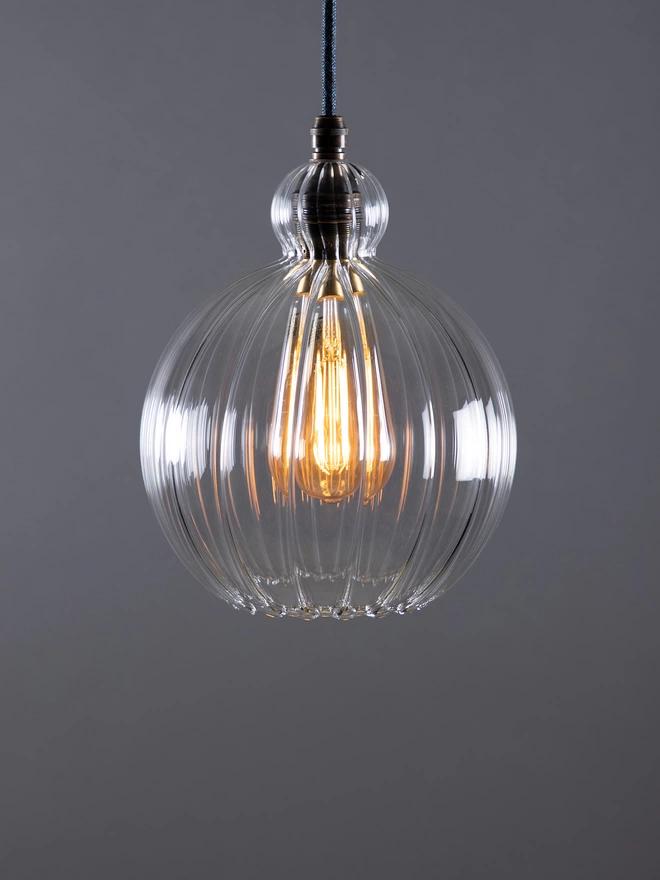 Small Clear ribbed Glass Pendant Light