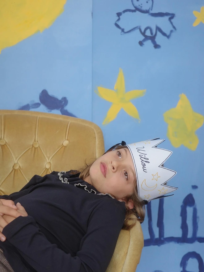 Halloween embroidered crown with cats moons stars