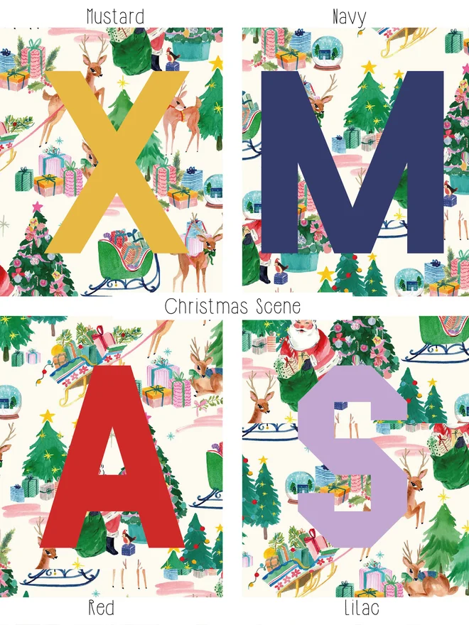 Cooper and Fred Personalised Christmas Stocking in a Christmas Scene Print Letter Colour Choices