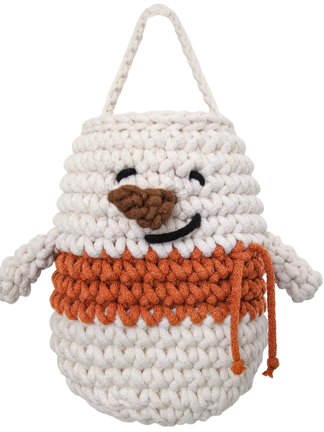 chrochet snowman hanging basket orange