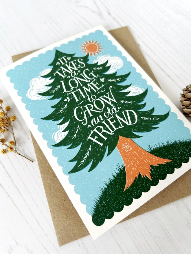 detail of old friend pine tree card