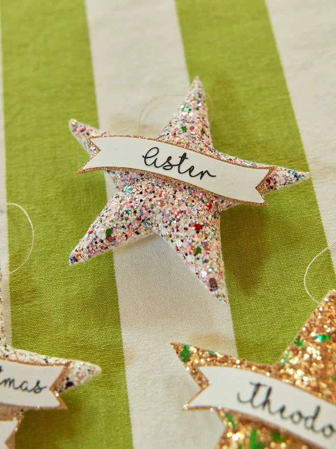 Personalised glitter star Christmas decoration