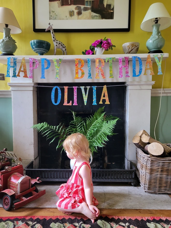 personalised hand-marbled happy birthday banner