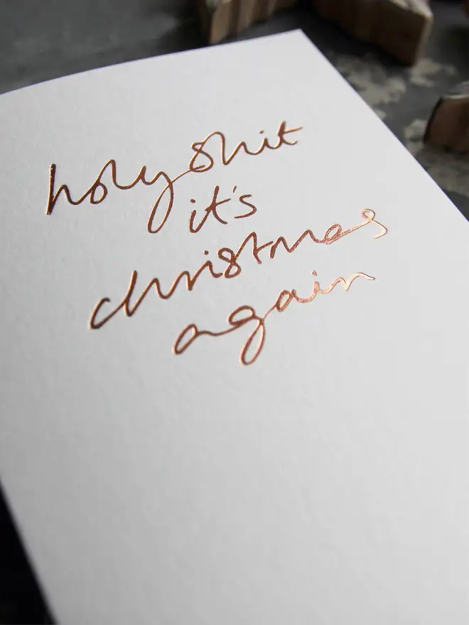 christmas again white card metallic script