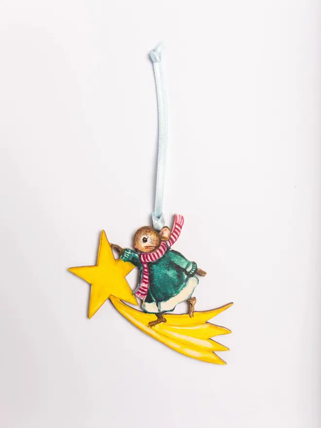 Wish on a Star ~ Hanging Wooden Decoration White